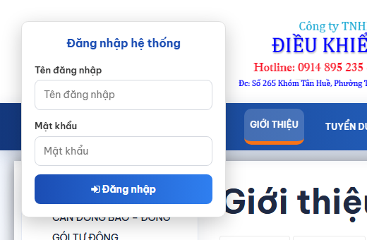 Bảng đăng nhập hệ thống