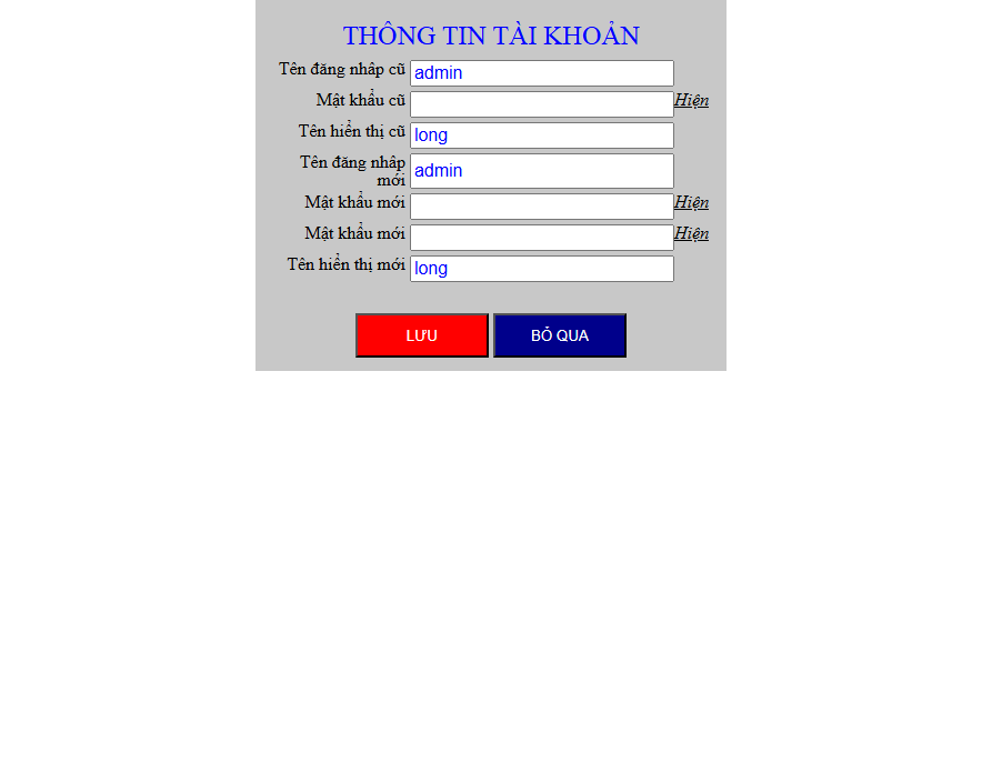 Trang Thông tin tài khoản